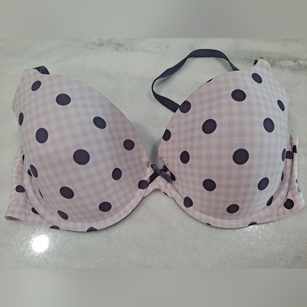 Victoria's Secret Purple and White Polka Dot T-shirt Bra. 34DD
